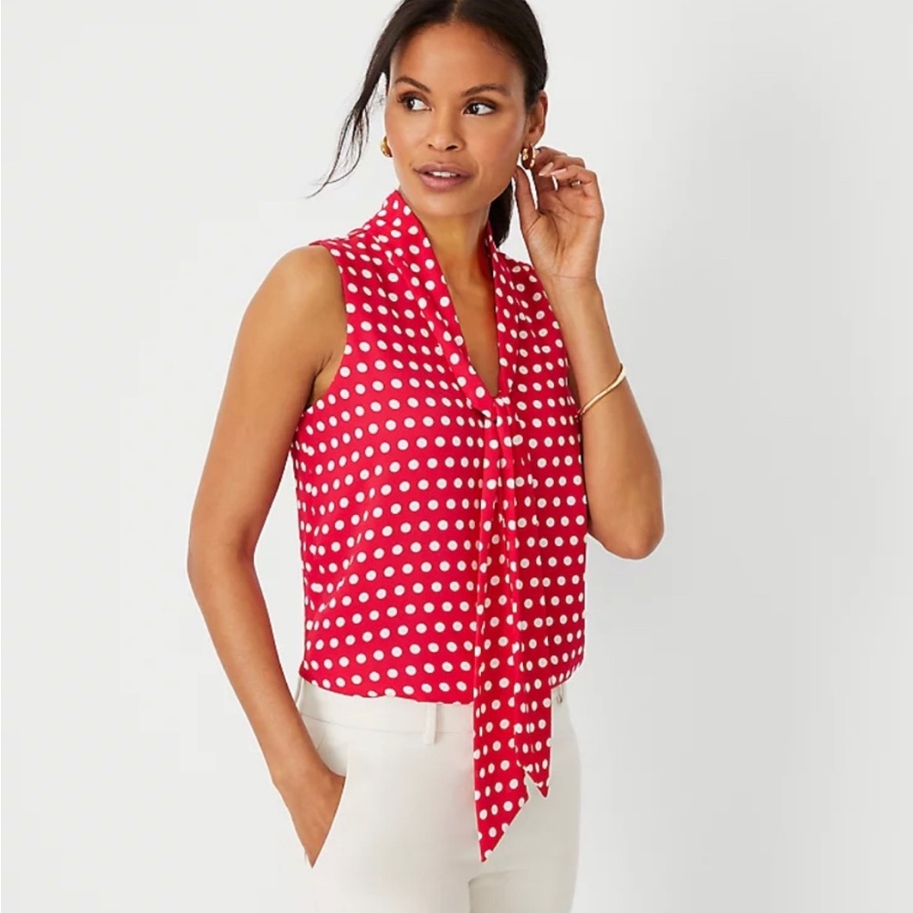 Ann Taylor V-Neck Red/White Blouse Size XS